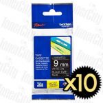 10 x Brother TZe-325 (9mm) White Text on Black Genuine Tape