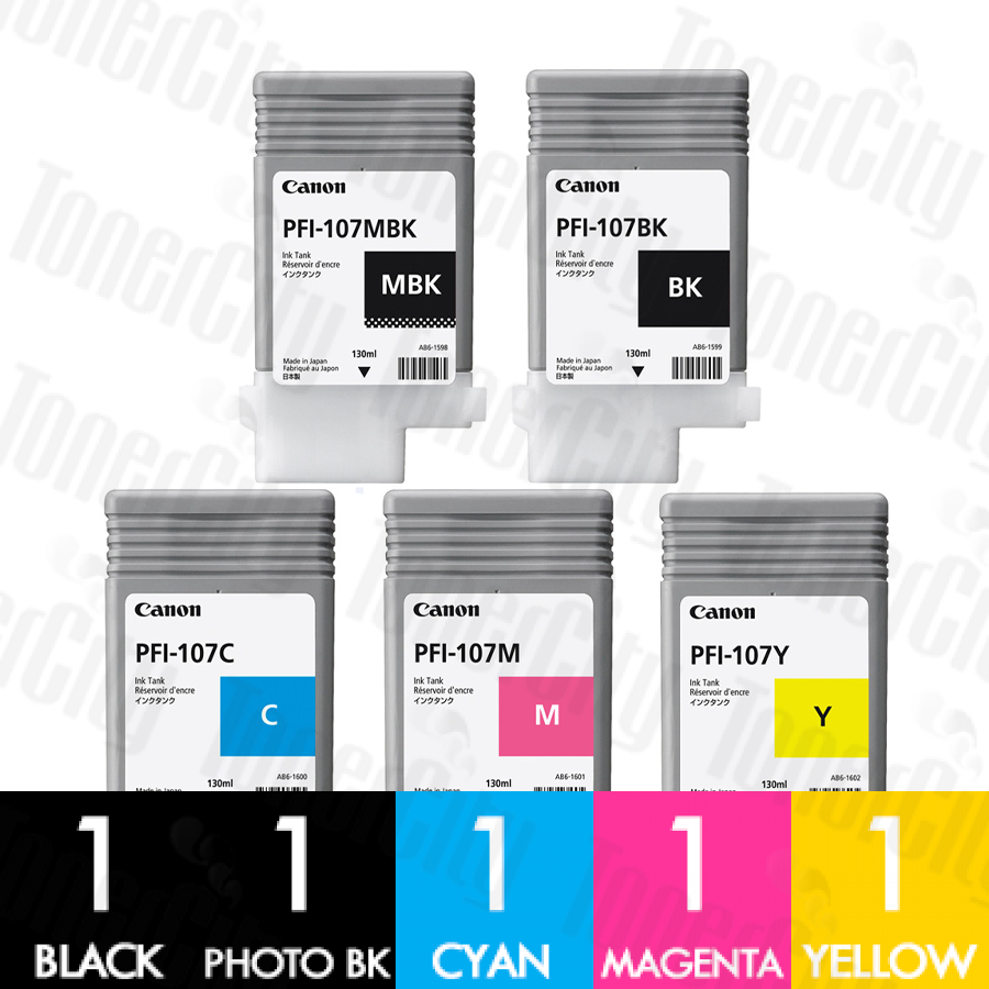 Genuine Canon PFI-107 5-Pack Ink Tank Combo